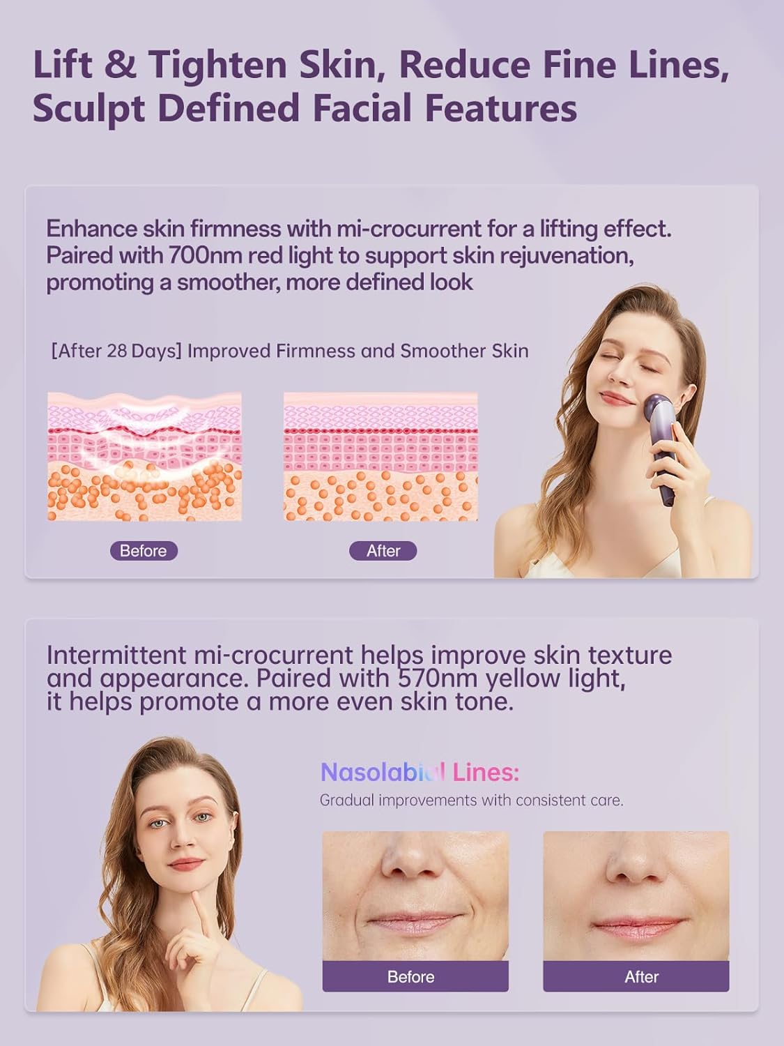 6 -1 مقاومة الشيخوخة -العين، رفع الوجه والرقبة وشددهما، التيار الكهربائي الدقيق للوجه، الاهتزاز، العلاج بخمسة ألوان تسخين وتبريد، أدوات وقاية للجلد من الشباب والشديد (الأرجواني)