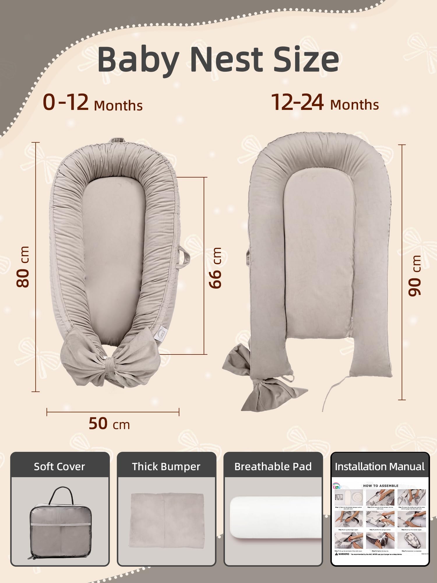 EAQ Baby Nest Pod for Newborn,Baby Sleep Pod Soft Breathable Napping or Traveling for 0-12 Months,Travel & Baby Essentials for Newborn (Grey) - Image 2