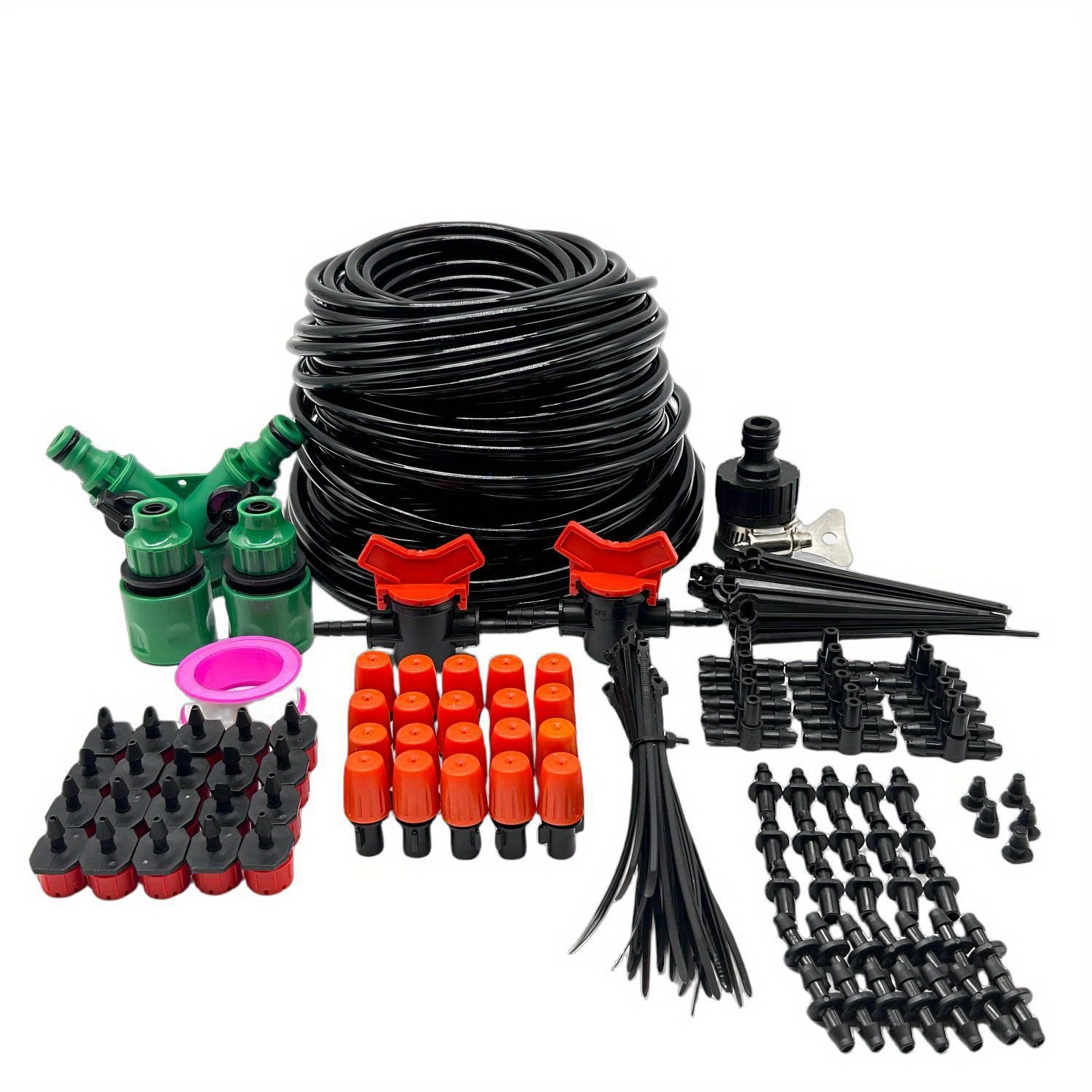 Kit di irrigazione a goccia da 142 pezzi, 30 m, tubo di distribuzione vuoto da 1/4", ugello regolabile, attrezzatura di irrigazione automatica per serre, aiuole, patio, prato (1 set)