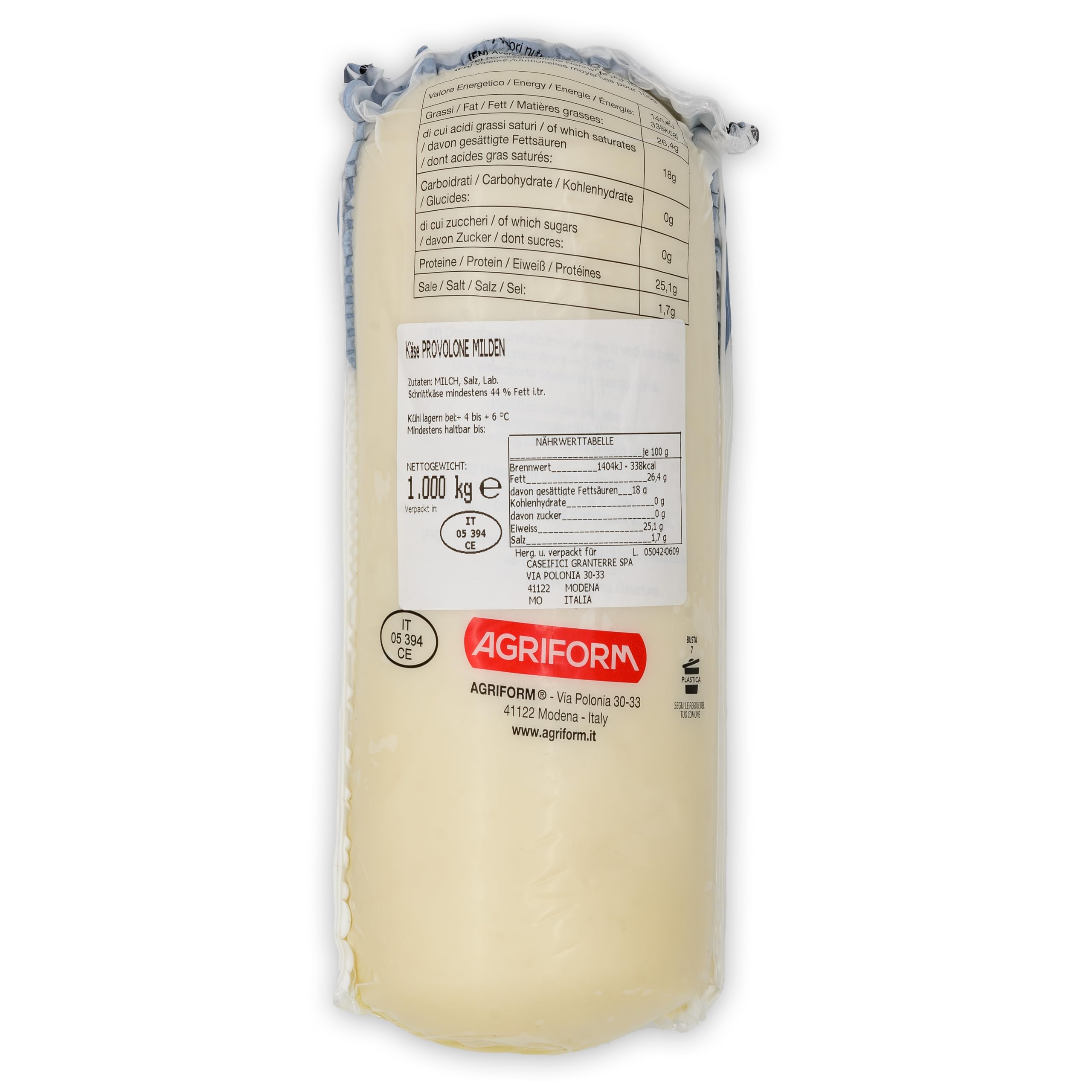 AGRIFORM Provolone Käse Agriform 2x ca.1 Kg Italienischer-Pasta-Filata-Schnittkäse pikant wüzig-kräftig aromatisch schmelzbar weicher Teig