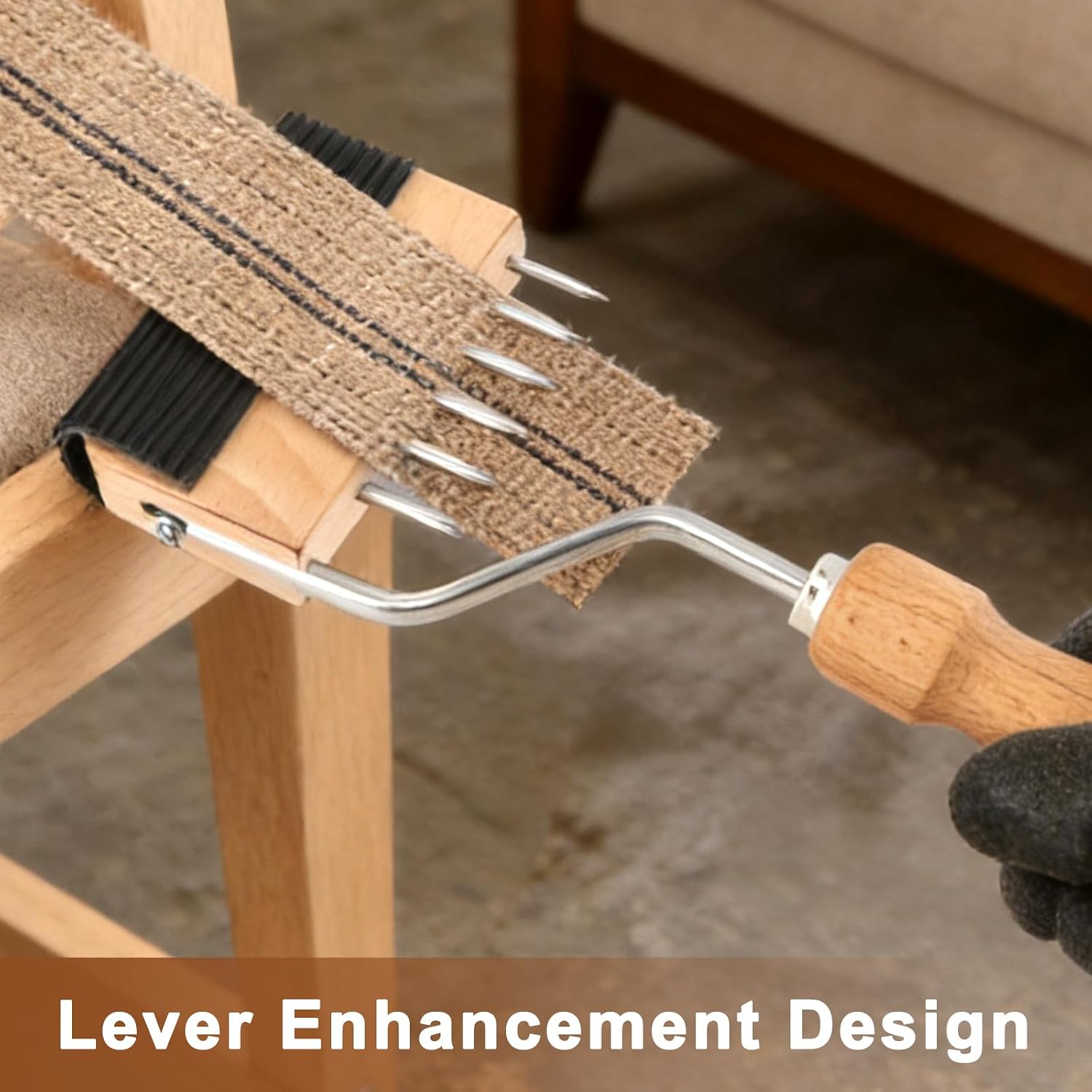 Gooseneck Upholstery Webbing Tools, Webbing Comb with Wooden Handle, Puller Stretcher with Leverage Design for Carpet Canvas Leather Repair and Stretching