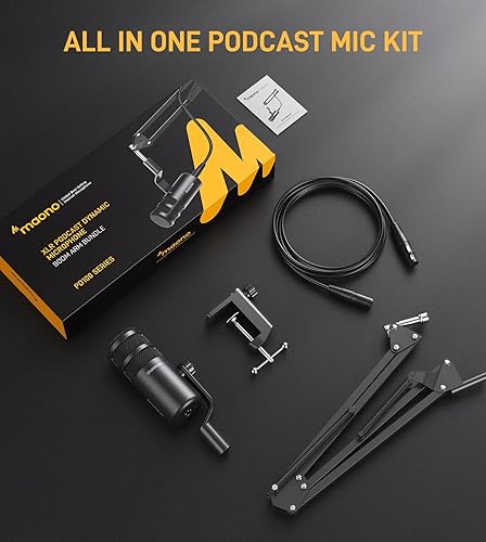 Miniatura 8 de MAONO XLR - Micrófono dinámico para podcast, micrófono de estudio cardioide con brazo para grabación vocal, transmisión, juegos, tecnología de