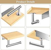 Vista 5 de Tindbea Soporte de papel higiénico con estante de madera, soporte de rollo de papel de seda de montaje en pared, negro mate, accesorios de baño