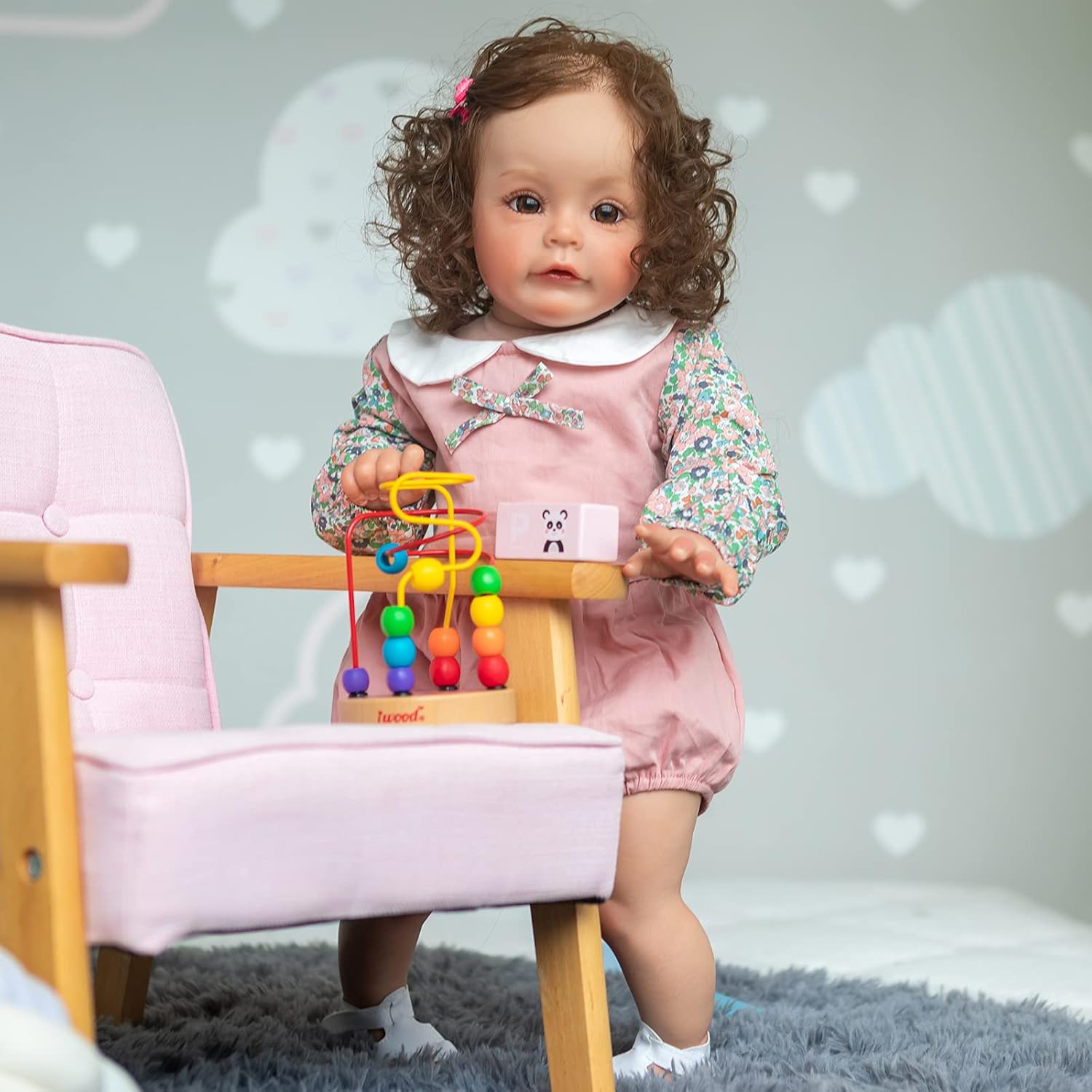Pinky 24 inch 61cm Lovely Reborn Baby Girl Dolls Toddler Realistic Looking Life Like Baby Doll Vinyl Silicone Long Hair Babies Toy Gift (2011-003)