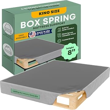 Greaton, 8 King Box Spring for King Bed Amish-Made in the USA Solid Wood Box Spring Mattress Foundation with Stable & Quiet Support Flat-Packed & Easy Assembly Grey
