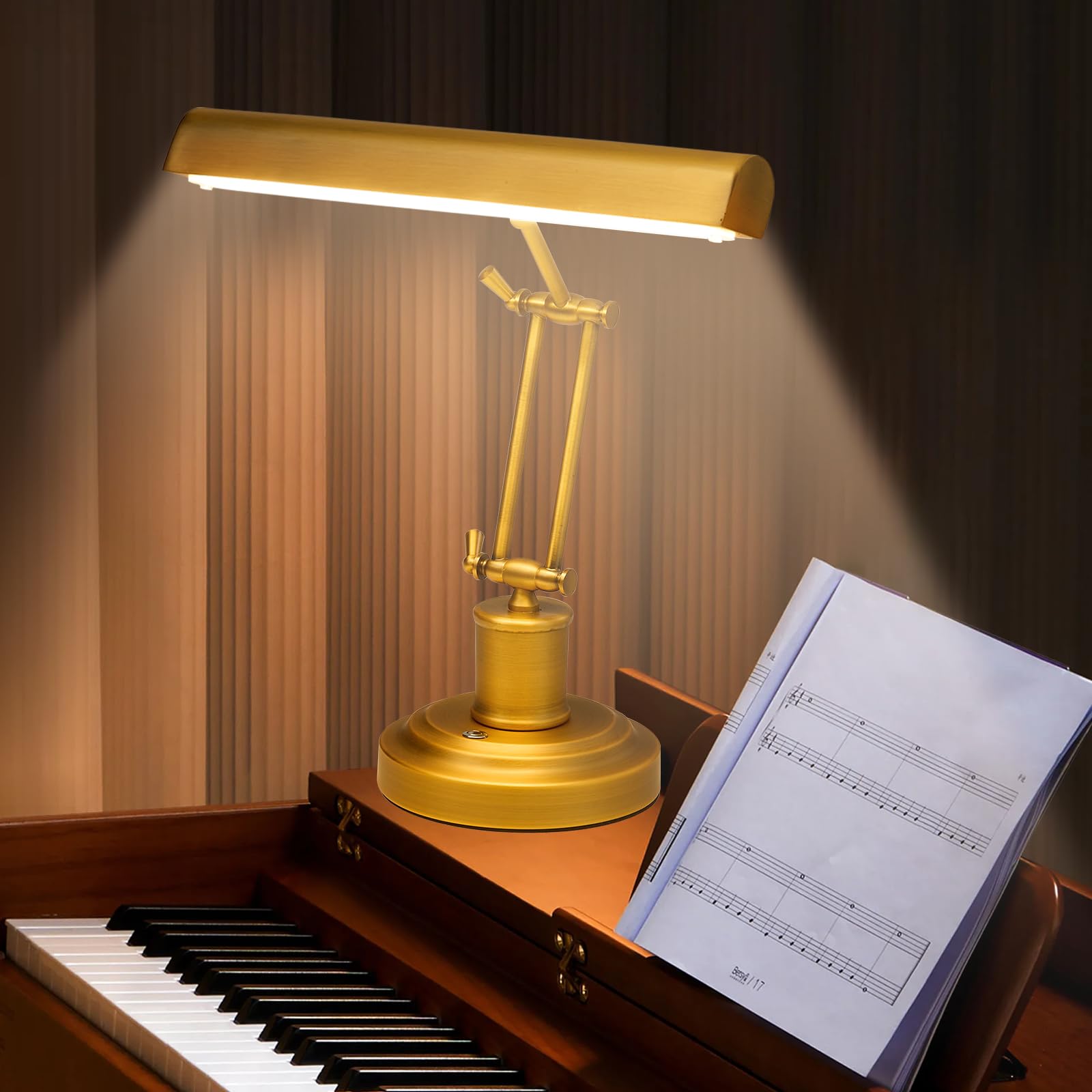 Lampe Piano Piano LED – Lampe de Piano Réglable avec Bras Ajustables, Contrôle Tactile & CRI≥95, Lampe Dorée Anti-Éblouissante pour Piano Vertical, Grand Piano & Bureau