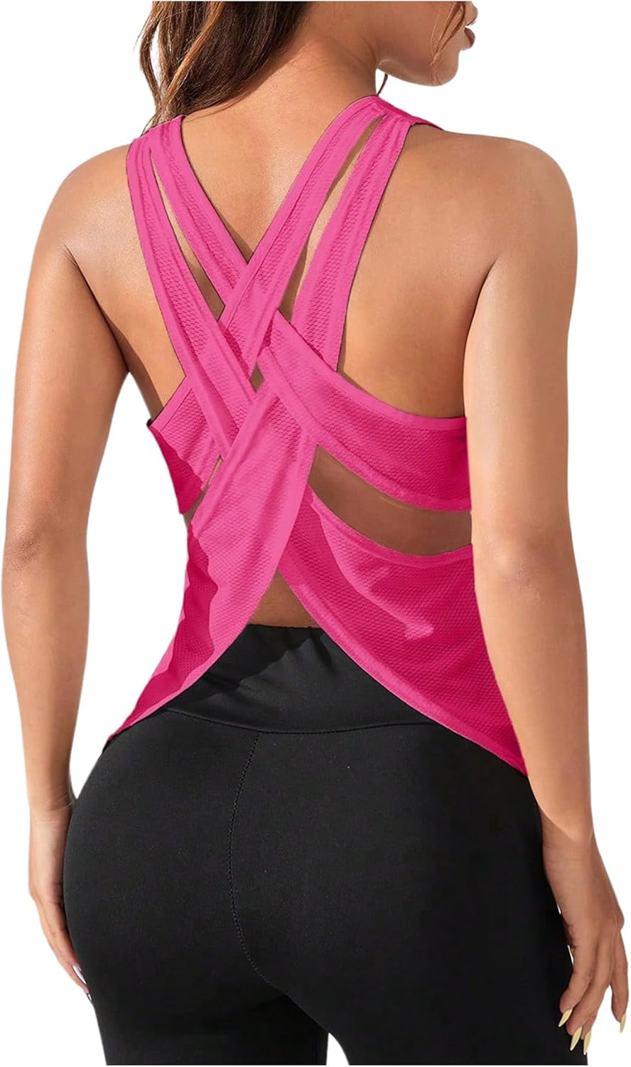 OYOANGLE Women's Sleeveless Workout Tops Racerback Athletic Loose Shirts Lightweight Yoga Gym Clothes Running Tank Tops