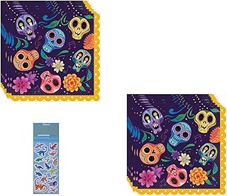 Coco Party Supplies Bundle includes 32 Lunch Paper Napkins and 1 Dinosaur Sticker Sheet