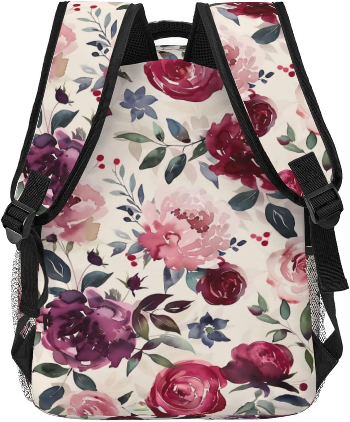 Elegant Watercolor Peony Rose Floral Backpack, Polyester Backpacks with Straps, 11.4inx5.9inx15.7in, Multi-Pocket Storage Bookbag, Ideal For School Work Travel Hiking Camping, Girls Women Gifts