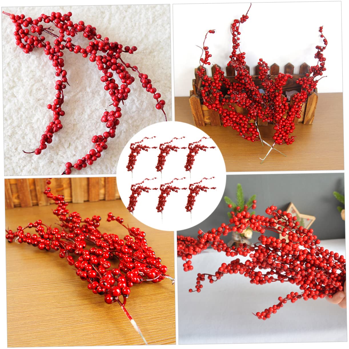 Abaodam 18piezas Ramas Artificiales Berries Rojas para Decoración Navideña Adornos De Árbol y Manualidades
