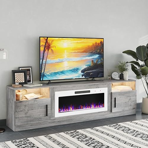 Miniatura 13 de Soporte de TV con chimenea de 18 pulgadas de hasta 65 pulgadas, centro de entretenimiento de 58 pulgadas con luces LED, consola multimedia de TV