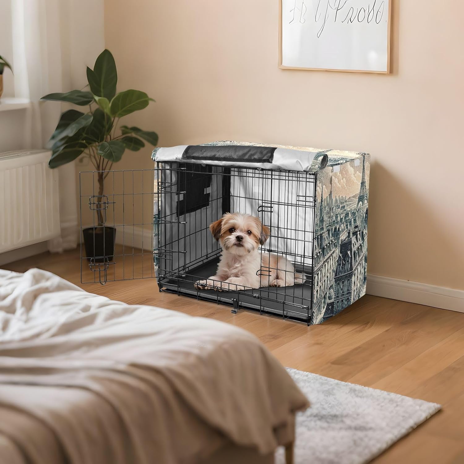 French Style Stamp Dog Crate Covers Easy to Install, Cage Cover for Indoor Pets, X-Large