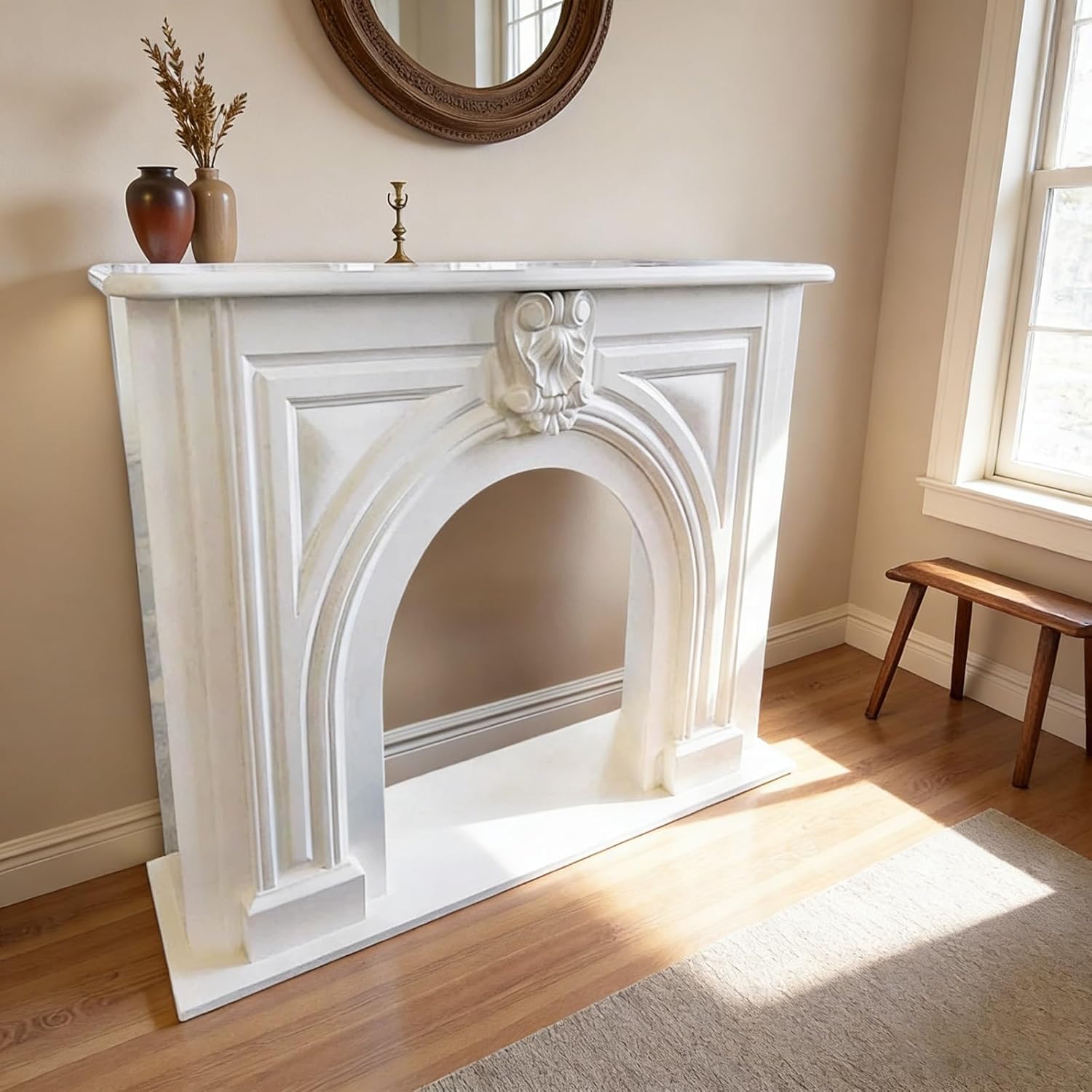 Fireplace Mantel Surround Solid Wood Decorative Fireplace Mantel Traditional Arched Surround Shelf