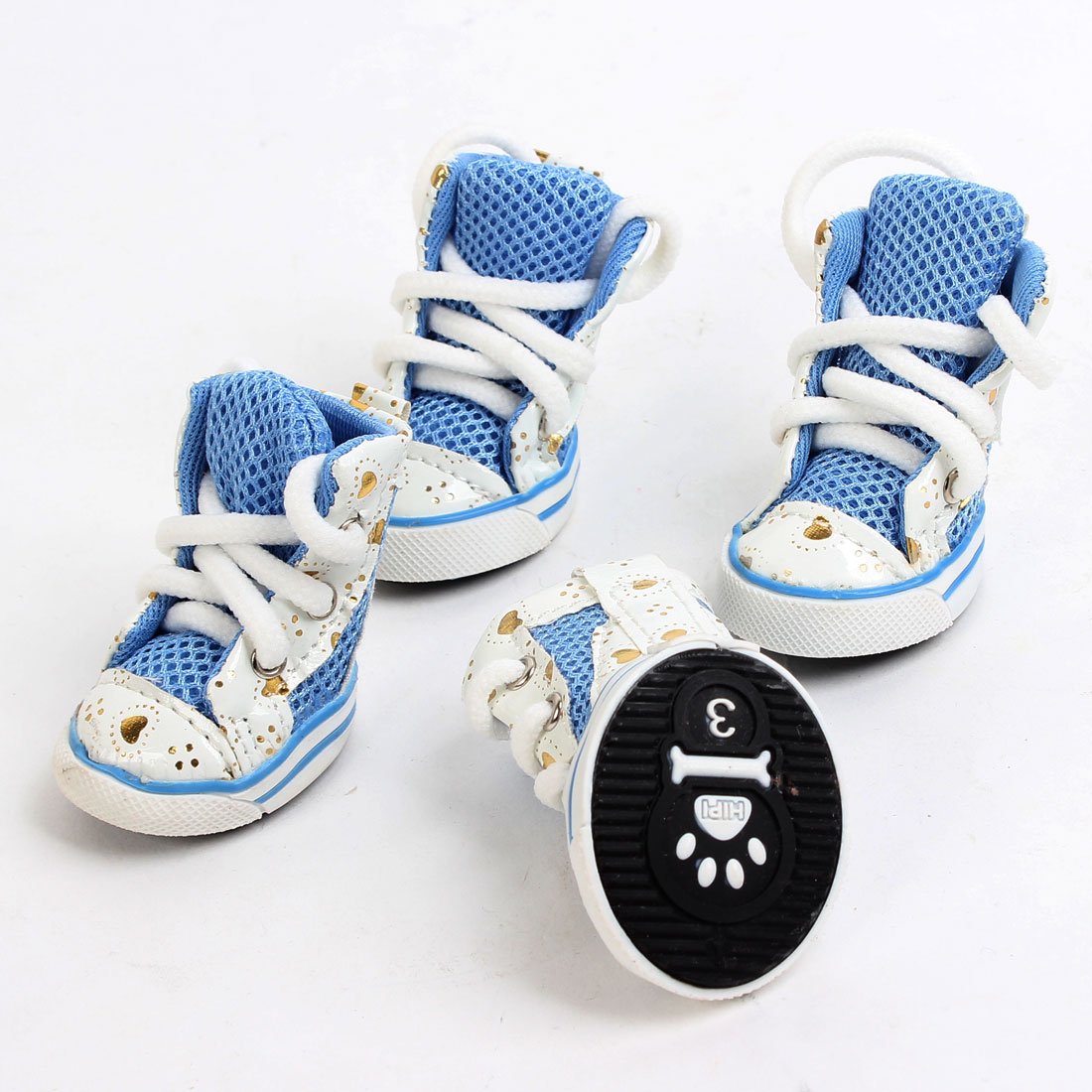 ZHuidjo 2 Pairs Walking Heart Pattern Meshy Pet Dog Cat Shoes Blue White XS (SN: 570 6e0 9e3 f0e 170)