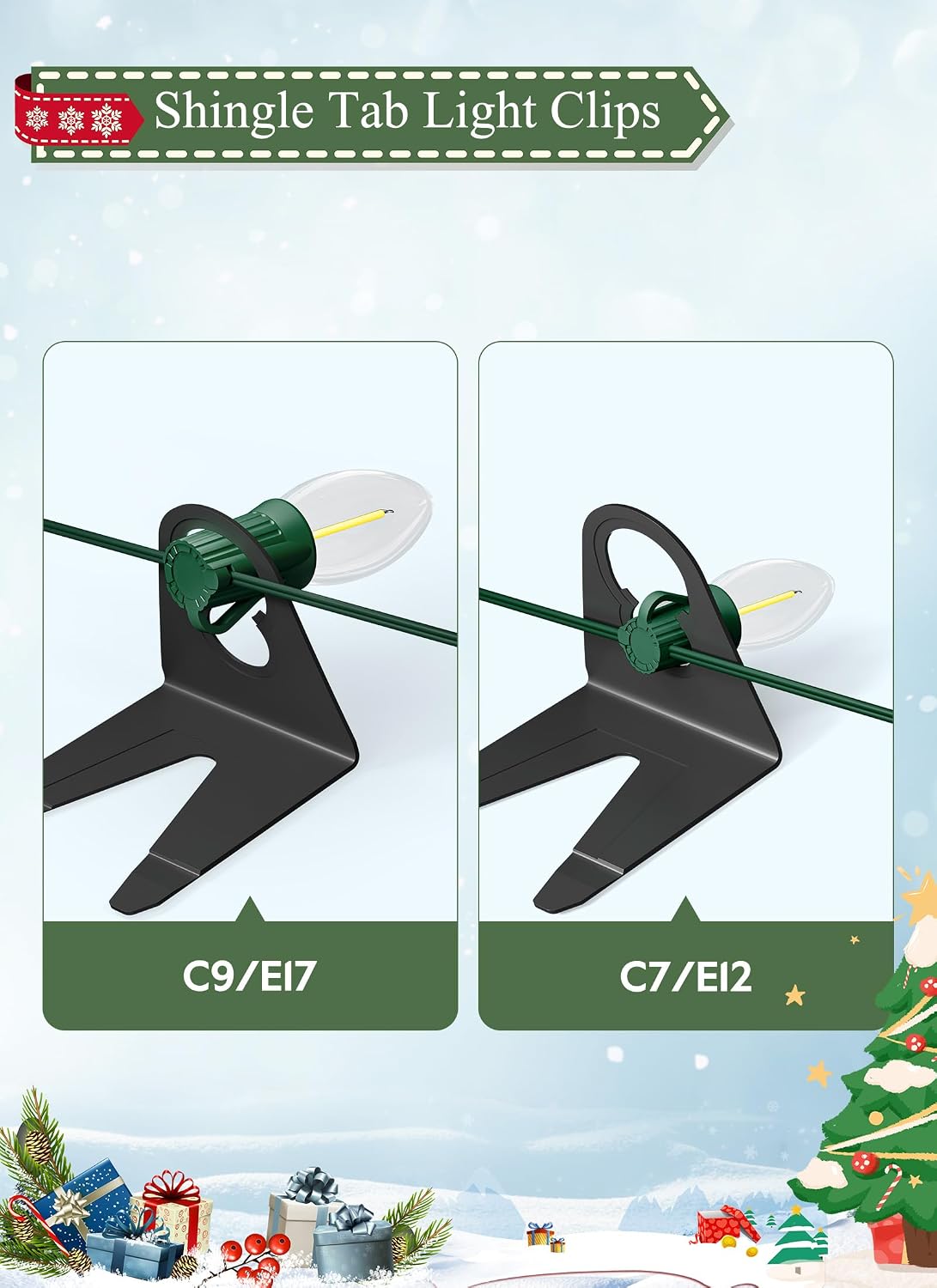 Christmas Light Clips, 100 Pack Gutter Clips for C7 C9 String Lights, Black