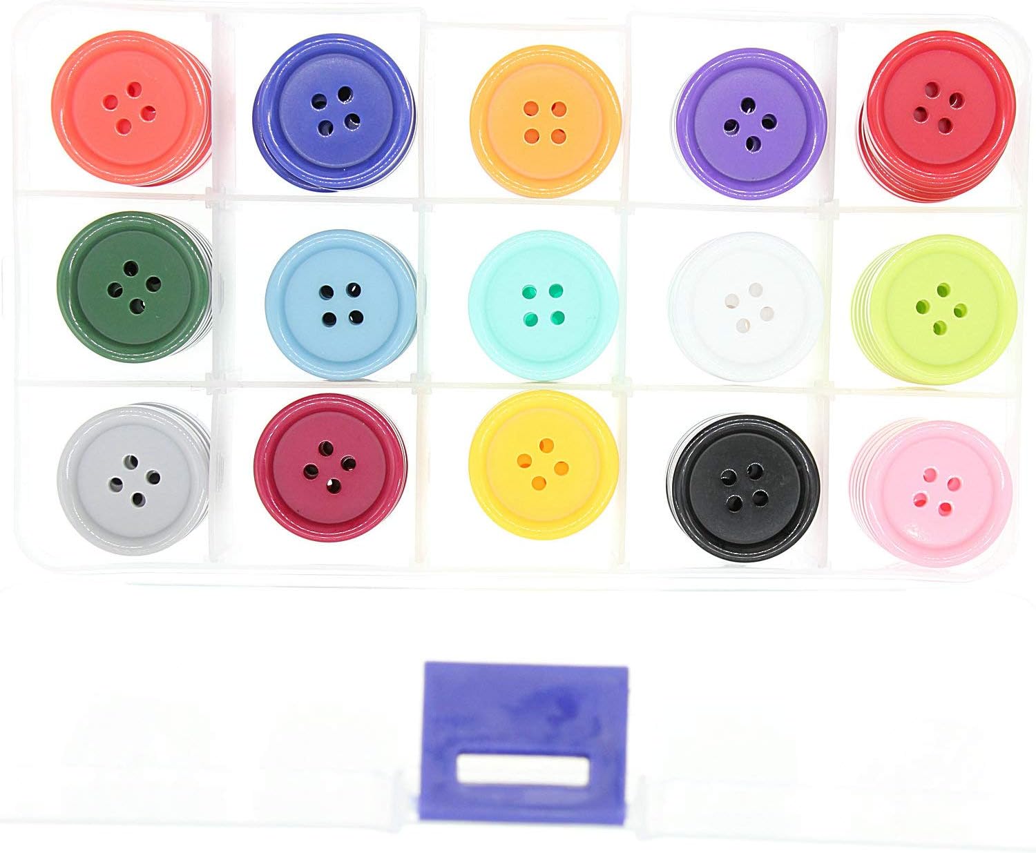 15 Colors Sewing Resin Buttons 1 Inch(25mm) Multicolored Buttons for DIY Sewing Crafts,Pack of 90 with Box (Each Color 6 pcs) SHUNLI