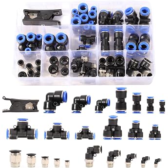 Pneumatic Connector Set 1/2 Inch 3/8 Inch 1/4 Inch 1/8 Inch Push In Quick Coupling with Straight Angle T I Y Splitter for Air Hoses