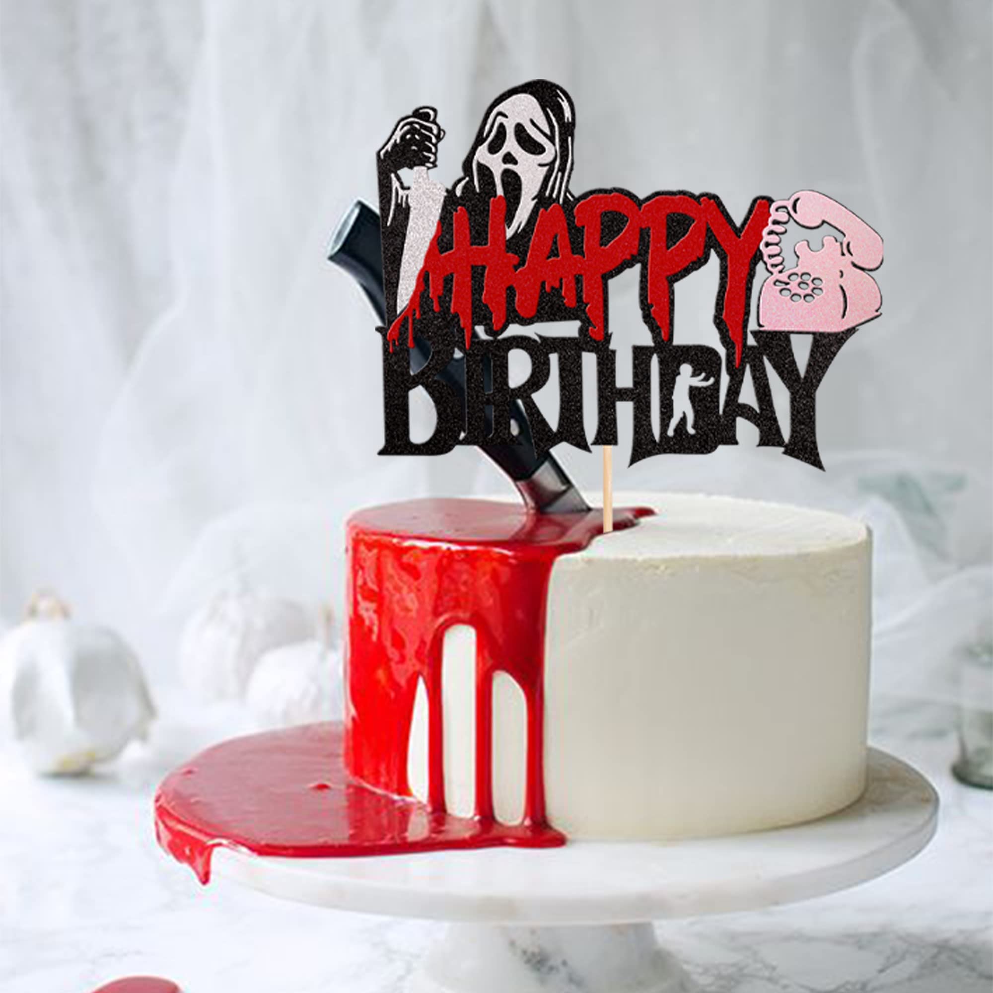 4 Décorations De Gâteau Halloween - Topper Couteau, Hache, Scie Ensanglantés - Décoration Non Comestible En Acrylique Pour Anniversaire Thème Horreur - 10