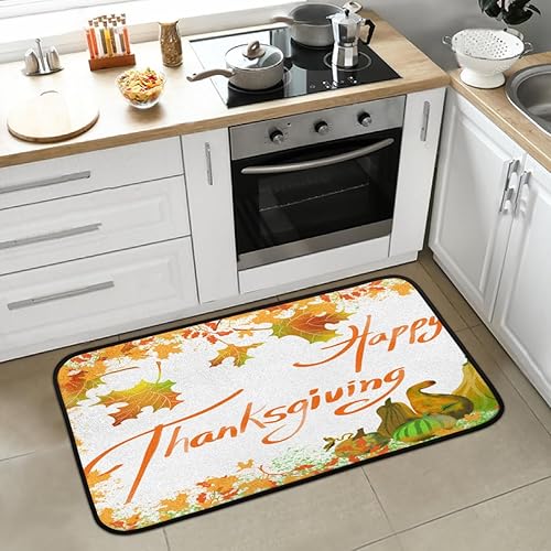 Thanksgiving Maple Leaf Pumpkin Kitchen Rugs and Mats, Non Skid Absorbent Resist Dirt Kitchen Mat Runner Comfort Standing Floor Mat 39"x20" for