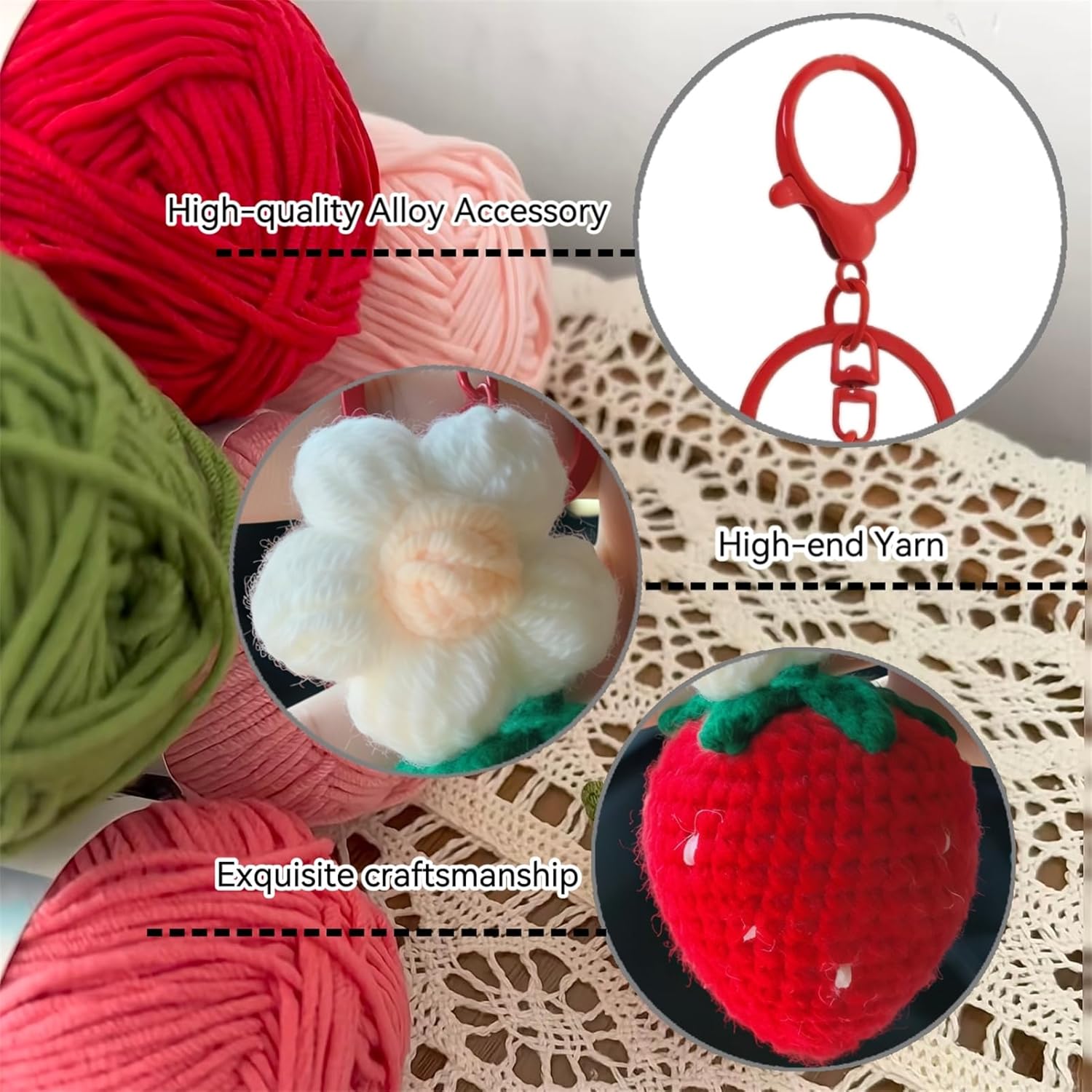 Handmade Crochet Fruit Keychain, Cute Keychains for Women Girls Novelty Car Keychains Holiday Gifts - Image 5