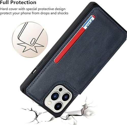 Miniatura 6 de iCoverCase Funda tipo cartera compatible con iPhone 14 Pro con ranuras para tarjetas y correa para la muñeca, piel sintética, doble cierre