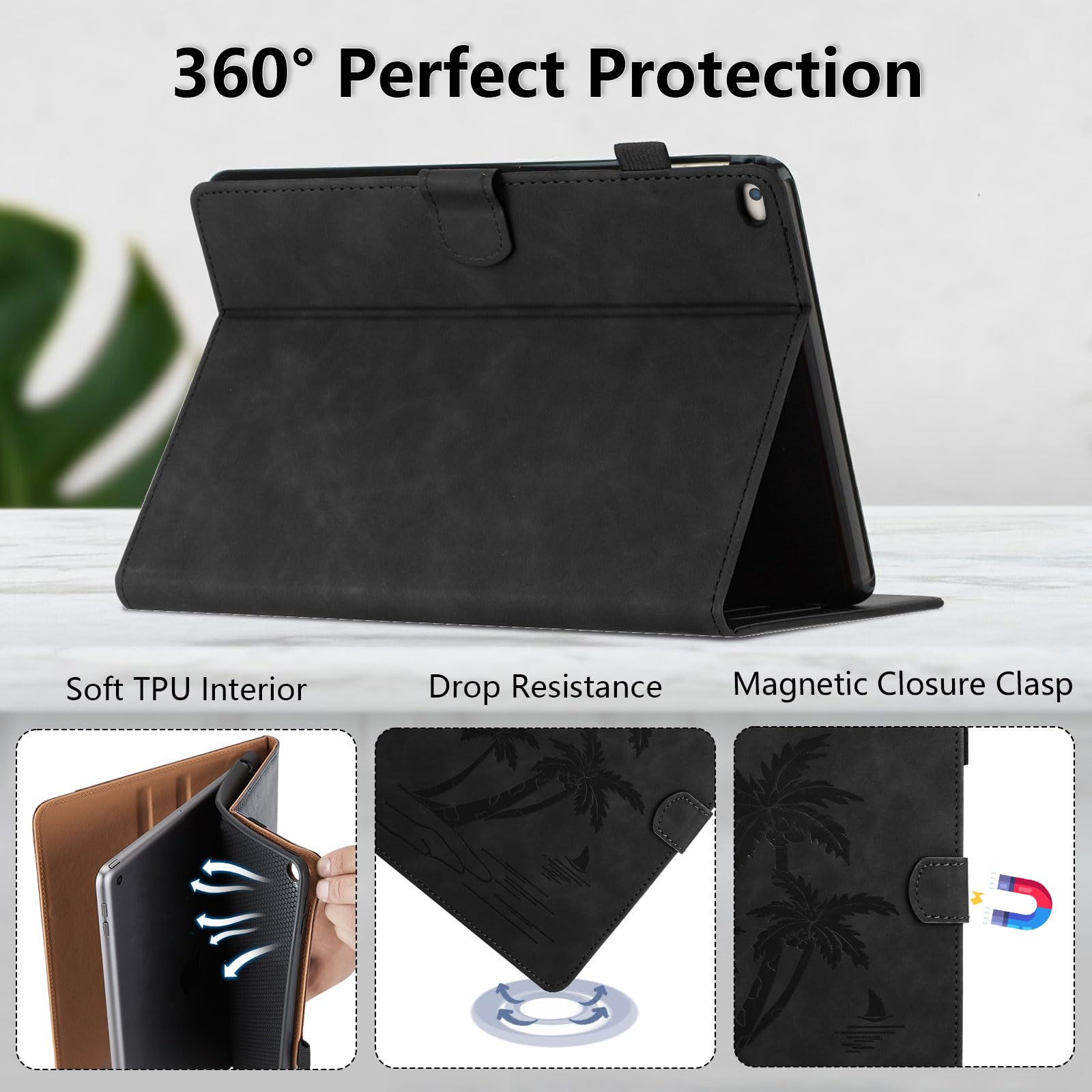 Custodia Per IPad 9.7 (2018/2017, 6a/5a Gen, IPad Air 1/2) – Cover Folio In Pelle PU Con Slot Per Schede E Supporto Multi-angolo (Nero) - 3
