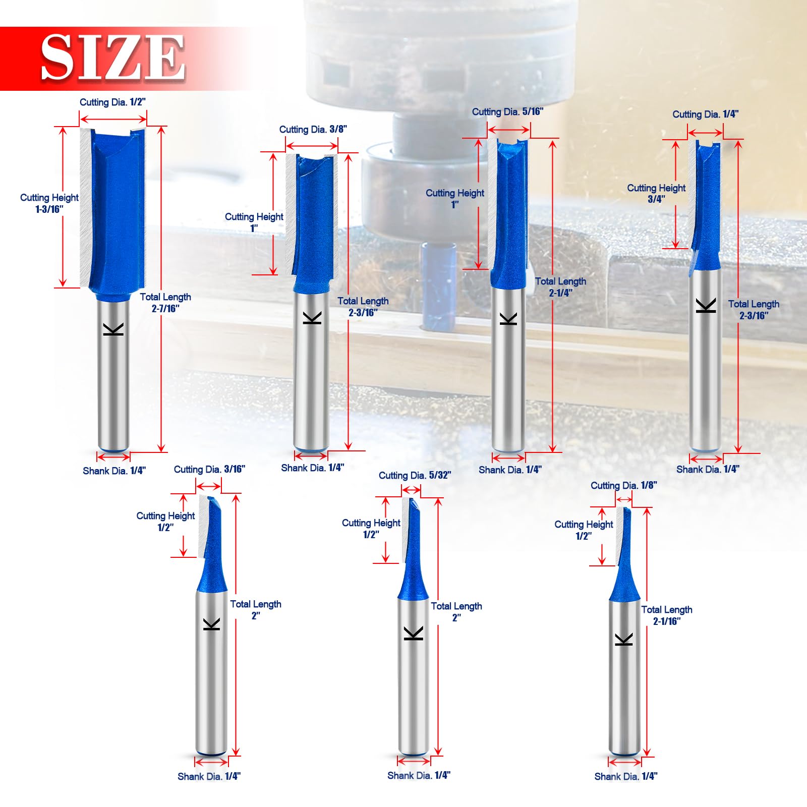 RURITKIT 7Pcs Straight Cut Router Bit Set 1/4