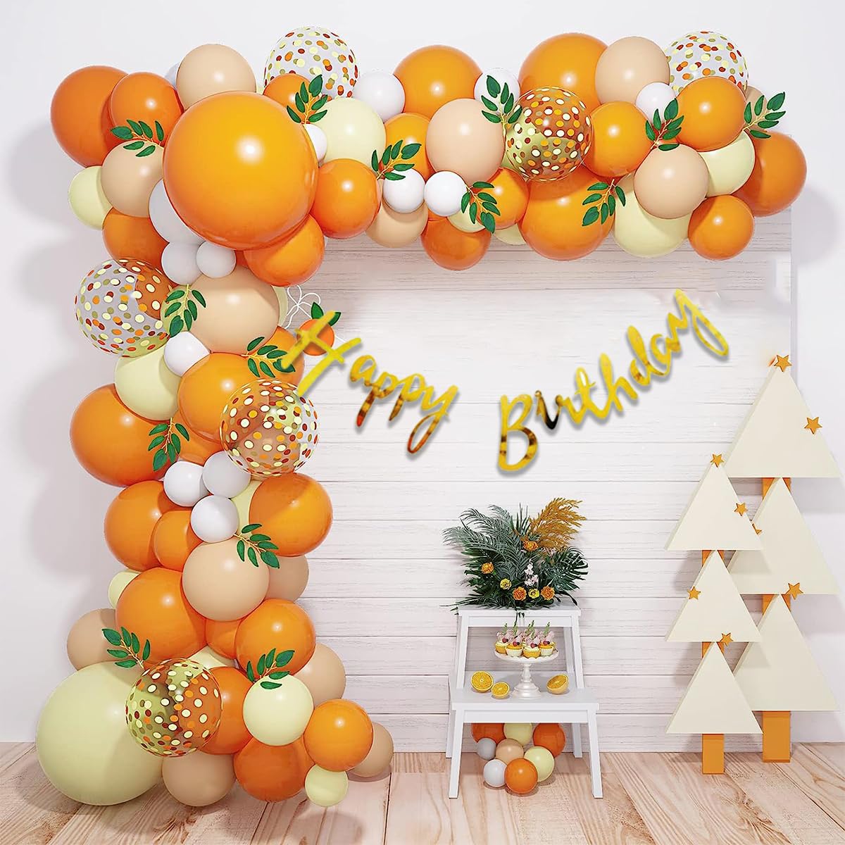 Hemito 54 Pieces Birthday Decoration Item Cursive Paper Banner Metallic Pastel Balloons Confetti Balloons Glue Dot Roll Arch Roll| Happy Birthday Decorations Combo (Orange,White)-image-29