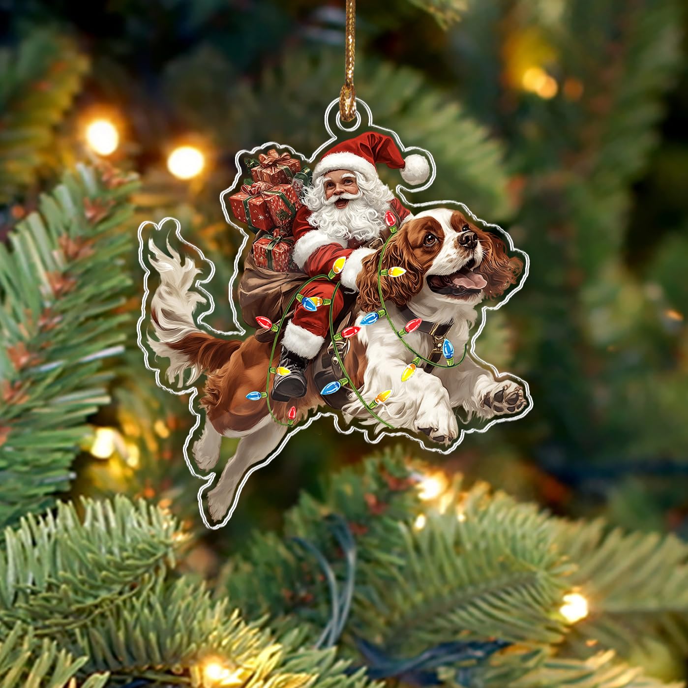 BEETHIS Funny Cavalier King Charles Spaniel Santa Christmas Ornament 2026 – 2D Flat Acrylic Santa and Dog Car Hanging Ornament Decoration for Dog Lovers –Unique Cavalier Xmas Decor 3.5''