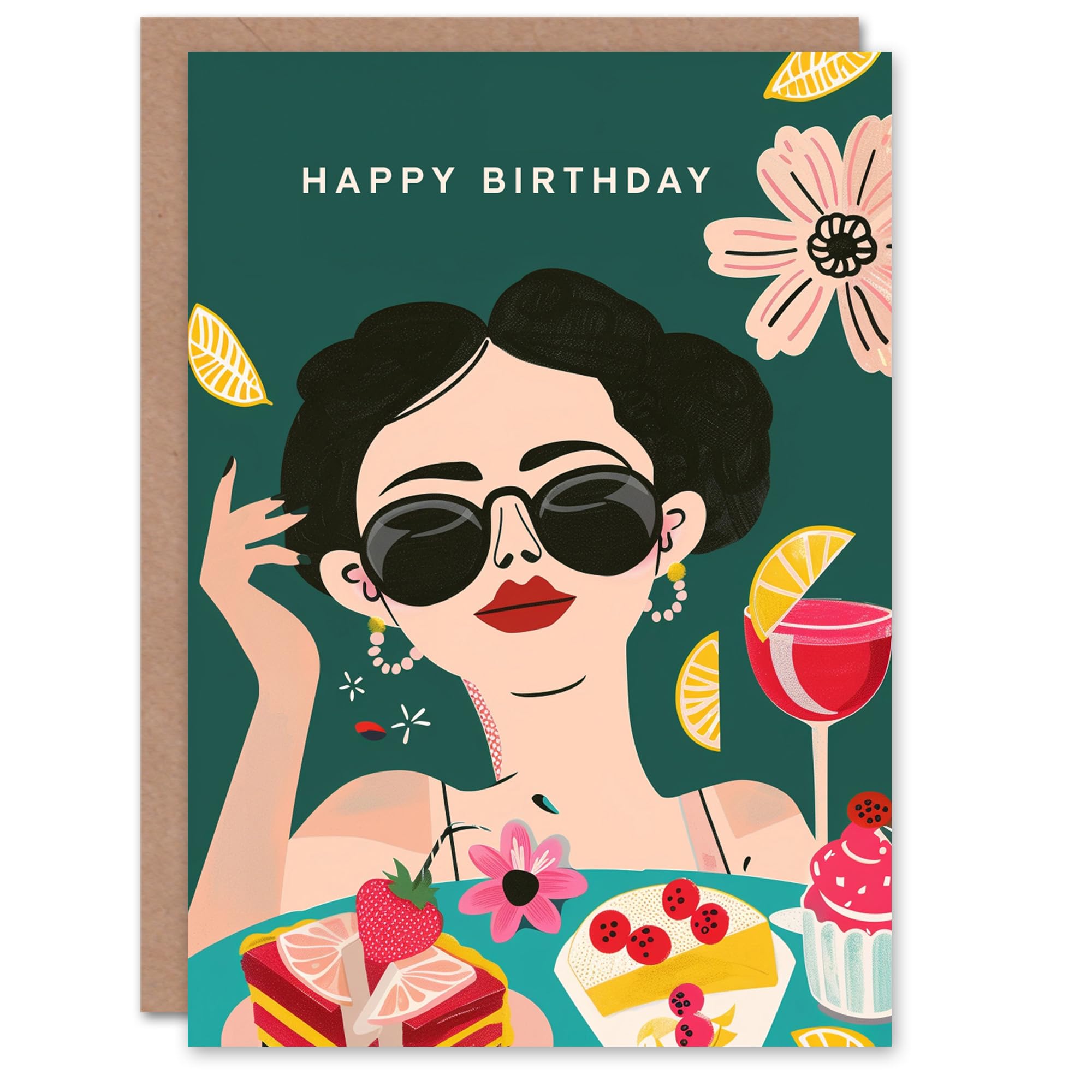 Artery8 Birthday Card Woman Cocktail Party Cake For Her Gran Sister Niece Daughter Wife Woman Greeting Card
