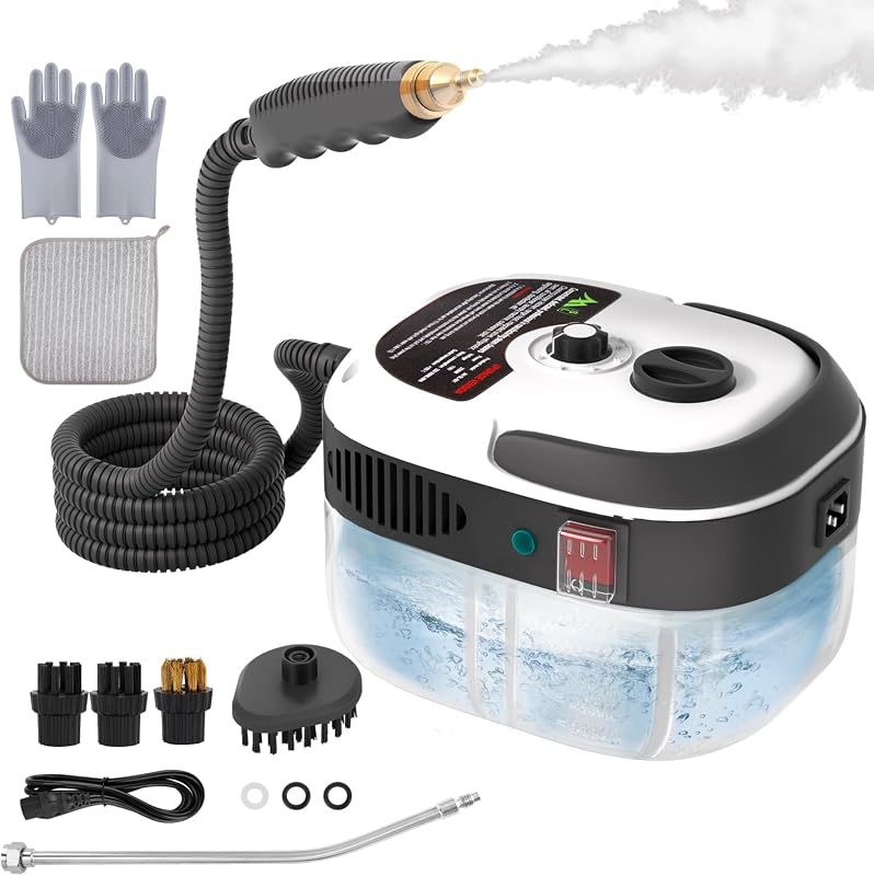 STRCEAT Limpiador a vapor presurizado de mano, máquina de limpieza portátil de alta temperatura de 2500 W, limpieza para sofá, automóvil, piso y más (blanco)
