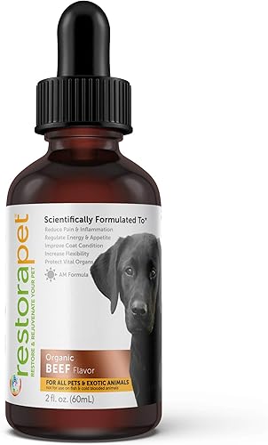 Miniatura 1 de RestoraPet Paquete de 1 multivitamínico líquido de carne de res para perros y gatos  Alivio del dolor de artritis para perros  Vitaminas de cadera y