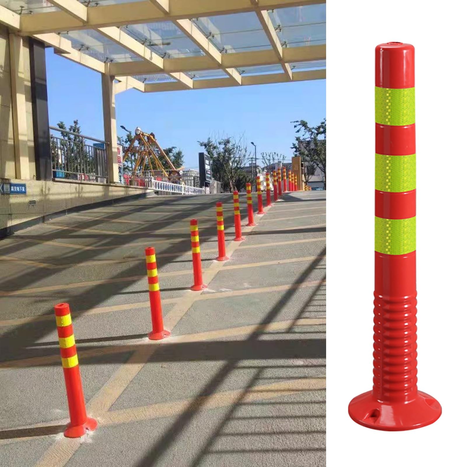 GHHVFEC Flexible Plastic Parking Posts Traffic Ber Bollards for Driveways & Garages 6pcs Red Yellow with Anchor Bolts and Weather-Resistant Parking Bers