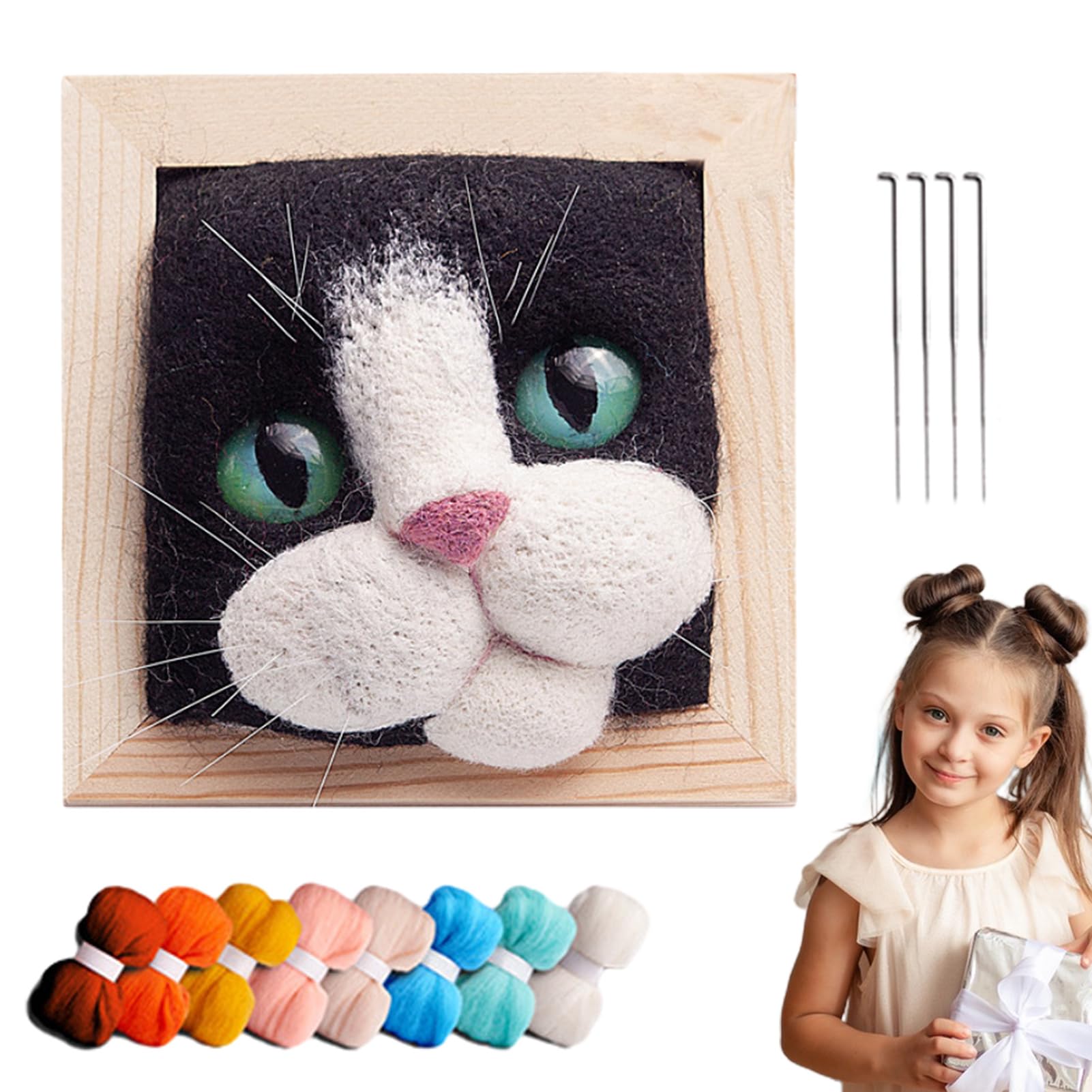 Kit Feutrage à L'aiguille – Poupée Chat Réaliste – Laine + Outils – Loisir Créatif Adulte – 7 Cm