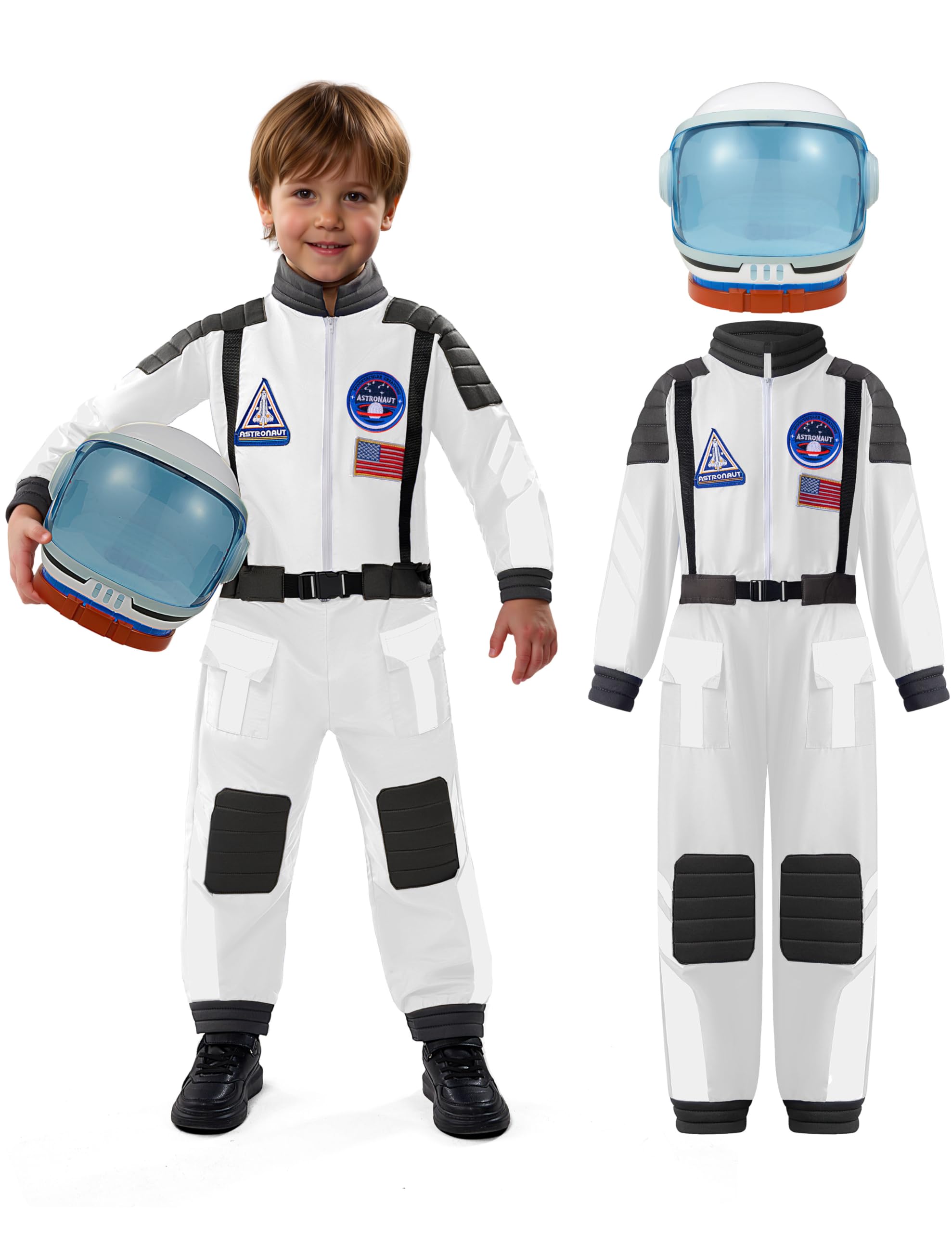 Spooktacular Creations Kostium astronauty z kaskiem, kostium astronauty w stylu vintage, kostium dla dzieci, przebranie lotnika dla dzieci, unisex, na imprezę tematyczną Halloween, biały, 3T