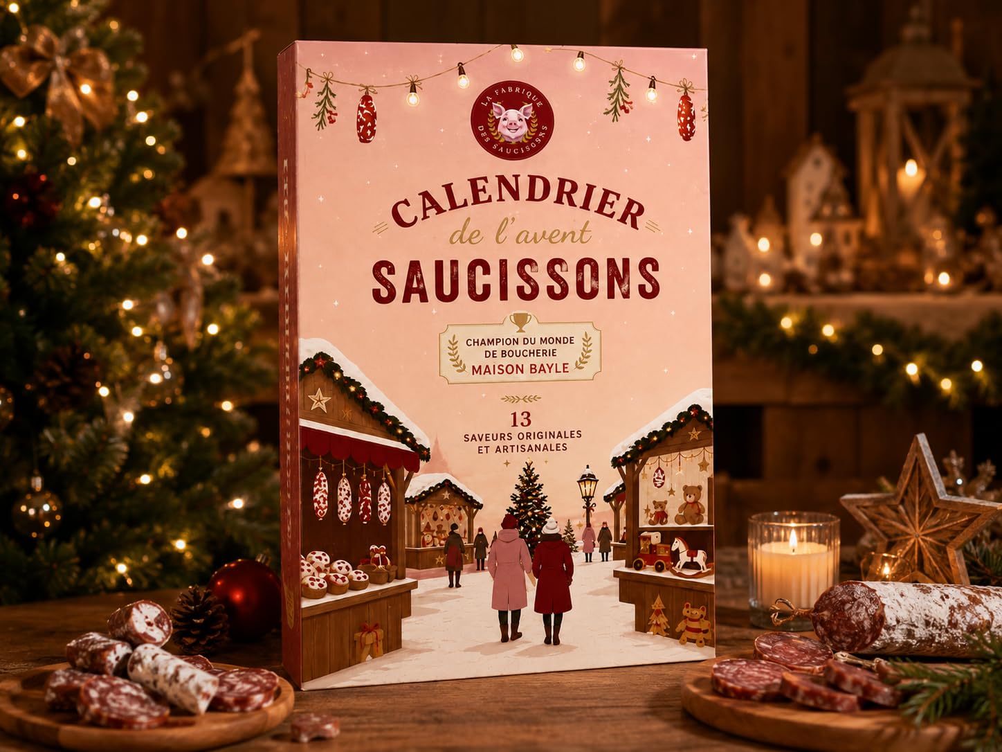 Ici Présent - Calendrier de l'Avent 2026 Coffret Gourmand Saucisson | 25 Mini-Saucissons Artisanaux | 12 Saveurs Originales | 100% Porc Français | Charcuterie Noël | Édition Limitée
