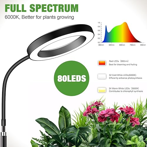 Miniatura 3 de Garpsen Luces de cultivo para plantas de interior, 80 luces LED de espectro completo con temporizador para 6H12H16H, 5 niveles regulables y lámpara