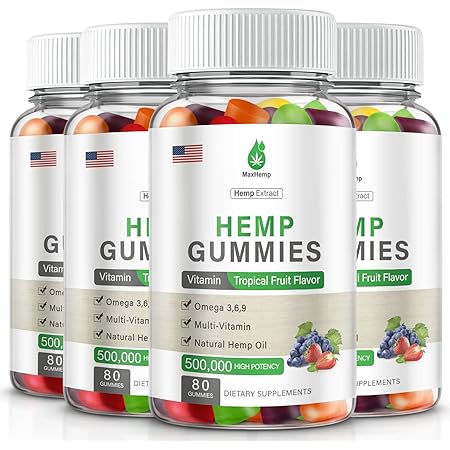 4 Pack Organic Hemp Gummies 500,000 Extra Strengthen High Potency with Pure Hemp Oil Extract Vegan Edible Bear Candy Made in US