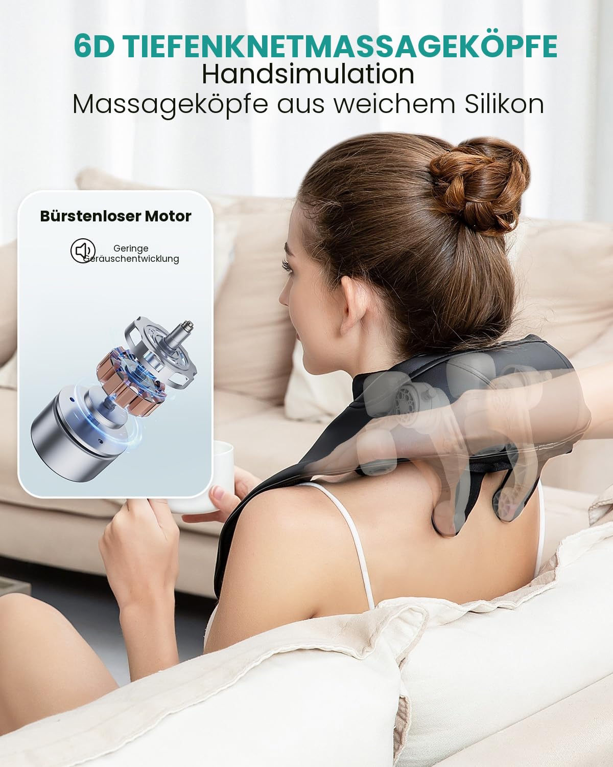 Nekteck Nackenmassagegeräte kabellos, Schultermassagegerät mit Wärme, 6D Tiefengewebe Shiatsu Elektrische Rückenmassagegeräte für Muskelschmerzen für Zuhause, Büro und Auto, Schwarz