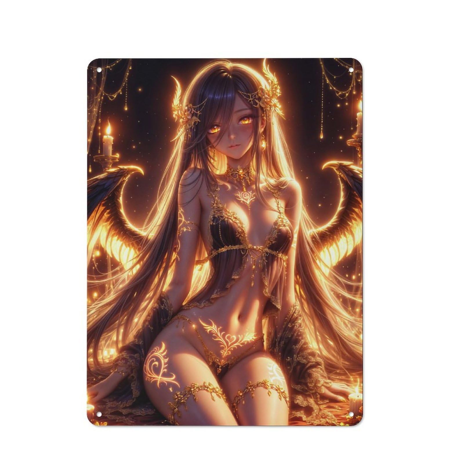 Rustic Vintage Metal Sign 40x30cm Featuring Golden Anime Angel, Home Bar Decor for Cafe, Pub, Workshop Or Home Bar