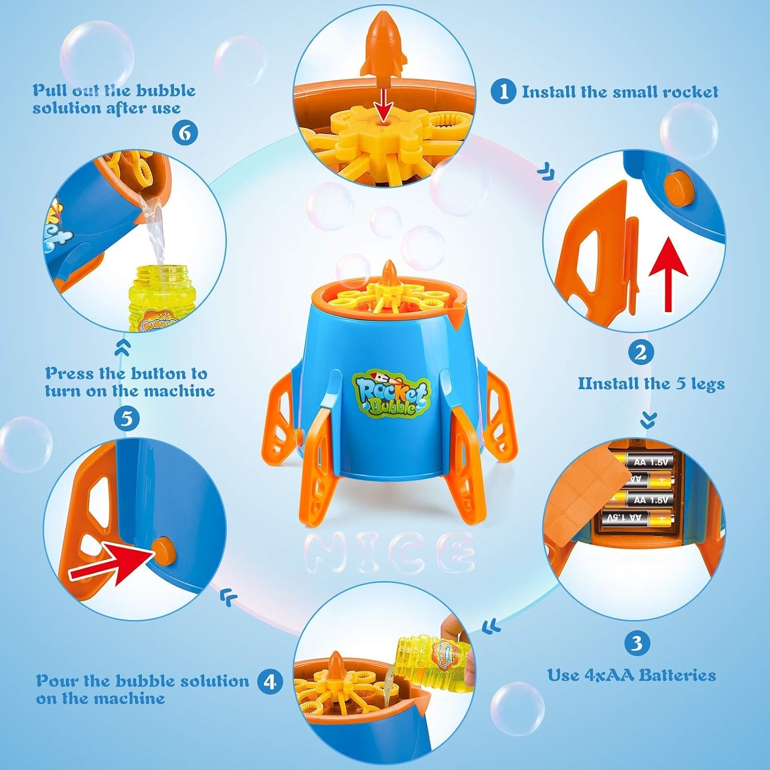 Esnowlee Bubble Machine, Rocket Bubble Maker 3000+ Bubbles per Minute, Automatic Bubble Machine for Kids Easy to Use Bubble Maker Toys for Age 3-8 Year Old Boys, Girls
