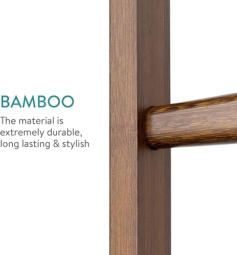 Miniatura 4 de Navaris Escalera para toallas de bambú, estante de madera, toalla, toalla, ropa, barandilla de lino para baño y dormitorio, soporte para toallas de