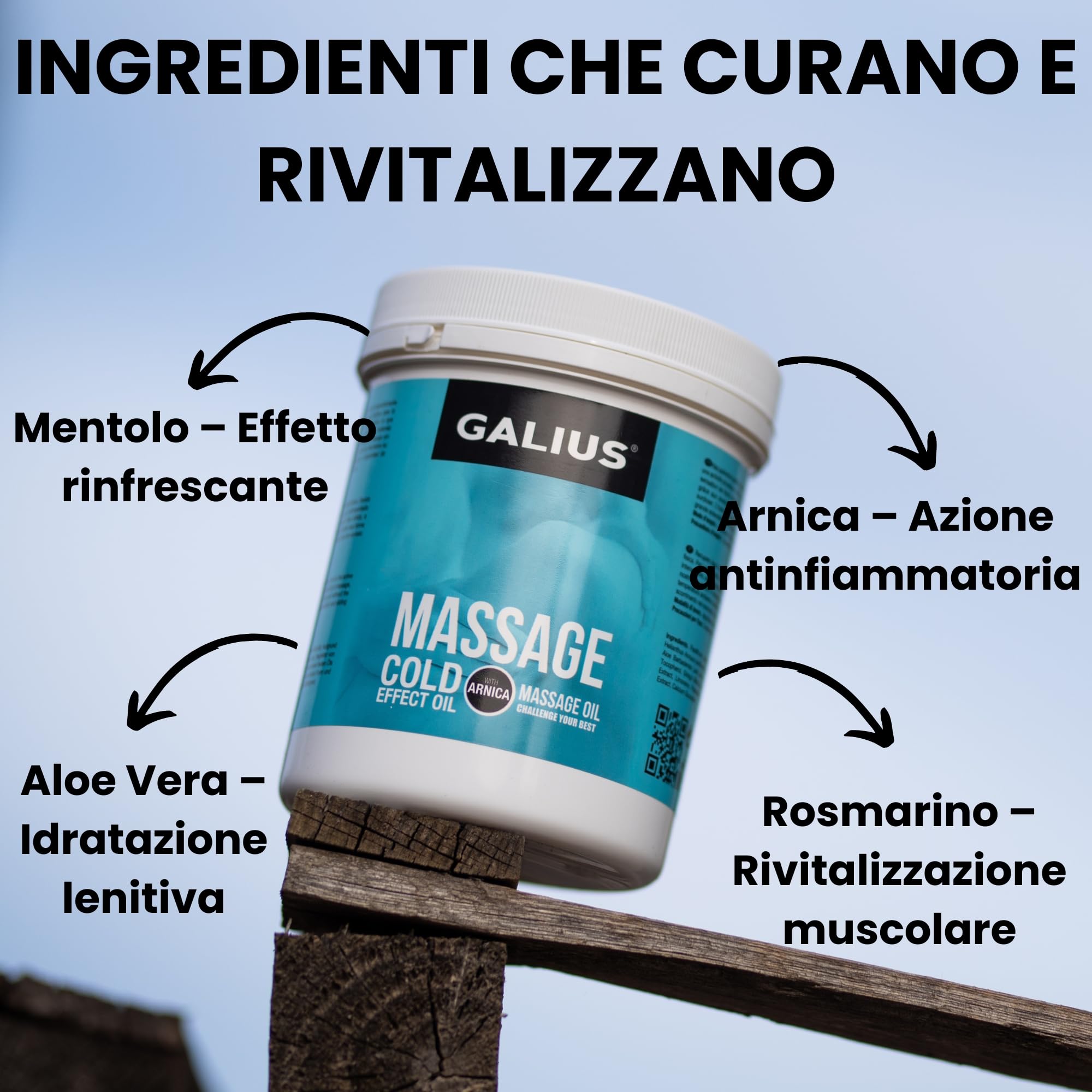 Galius - Olio Essenziale Solido Effetto Freddo - Oli Essenziali per Professionisti del Massaggio e Atleti - Olio Corporeo con Arnica - Allevia Stress e Tensioni Muscolari - Aroma Rinfrescante 1000ml