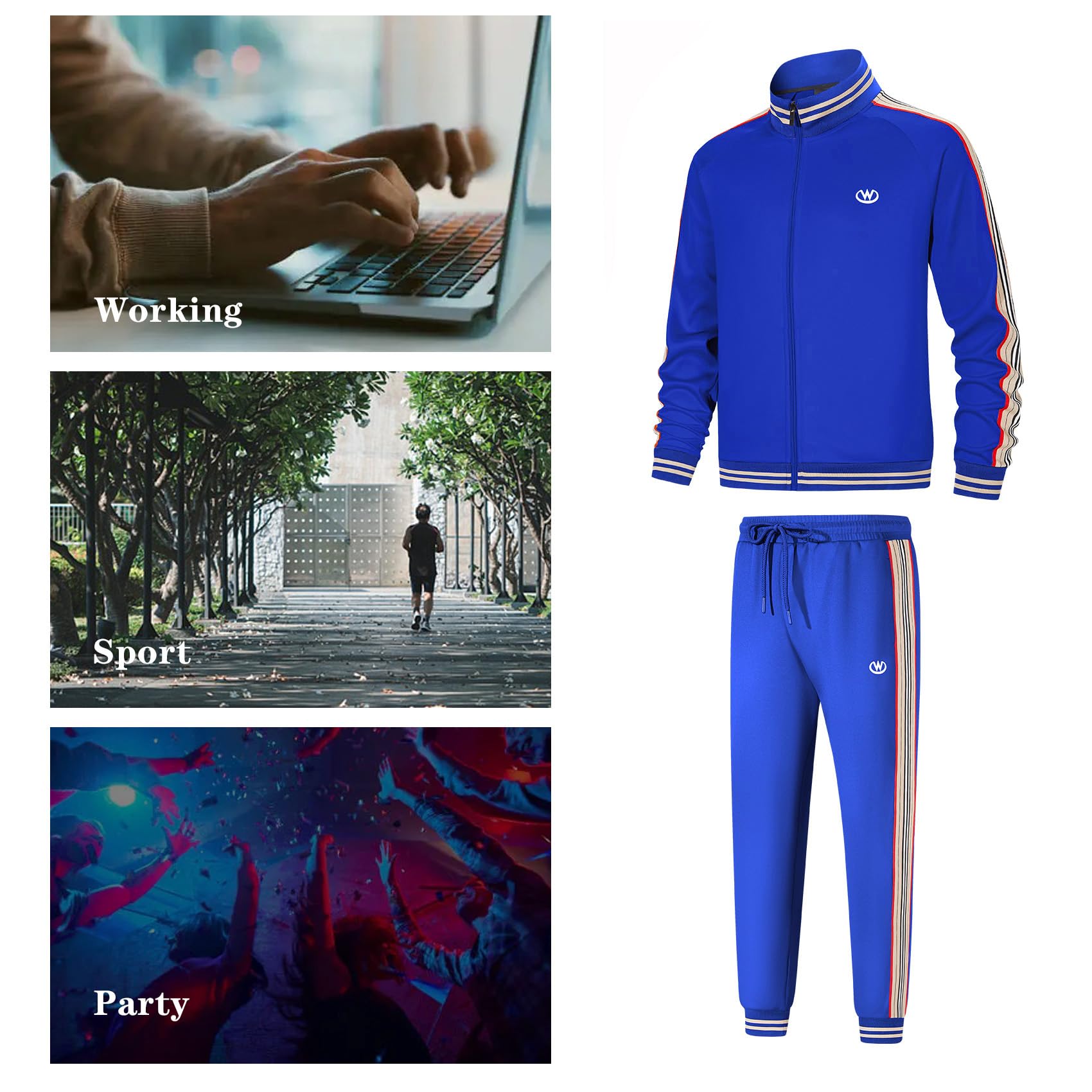 W JIANWANG Męski dres treningowy, dres do joggingu, strój sportowy, 2-częściowy, swobodny, sportowy jogging