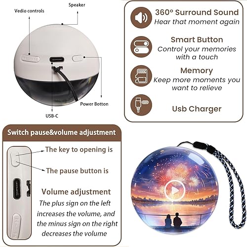 Miniatura 6 de Lámpara orbe de memoria 3D 2026, reproductor de video de bola de cristal de 2.7 pulgadas, videos y fotos personalizables, regalo de esfera de