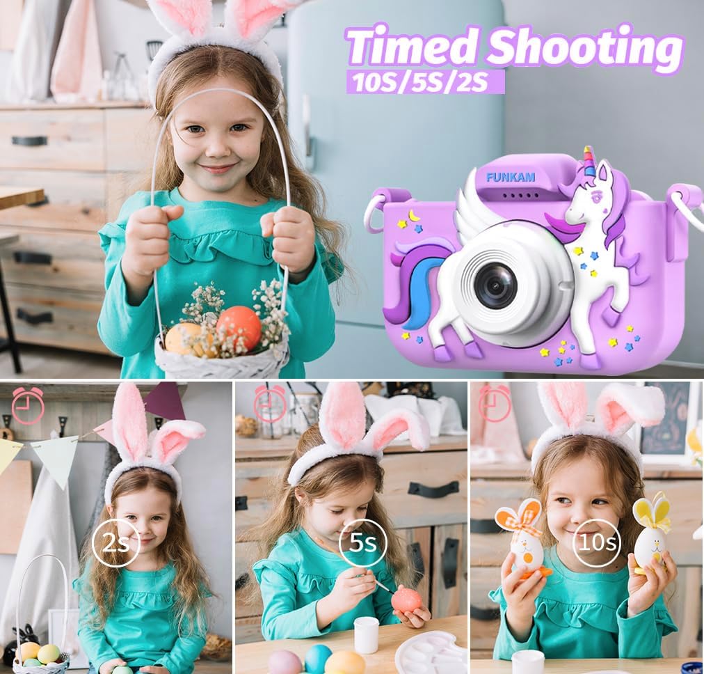 Kids Camera Toys for Girls and Boys Age 3-14, Kids Digital Camera Toddler Birthday Gifts,- HD 1080P - Video Camera with Cute Unicorn Protective Cover, 32GB SD Card, Lanyard & Pen drive (Purple) - Image 3