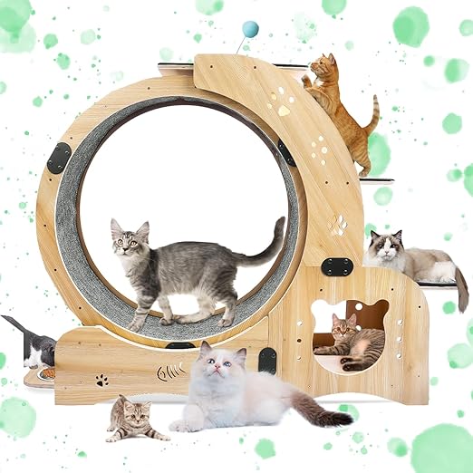 Upgraded Cat Wheel Exerciser for Indoor,Large Cats Treadmill,Cats Running Wheel with Silent Wheels,Loss Weight Device (Wood)