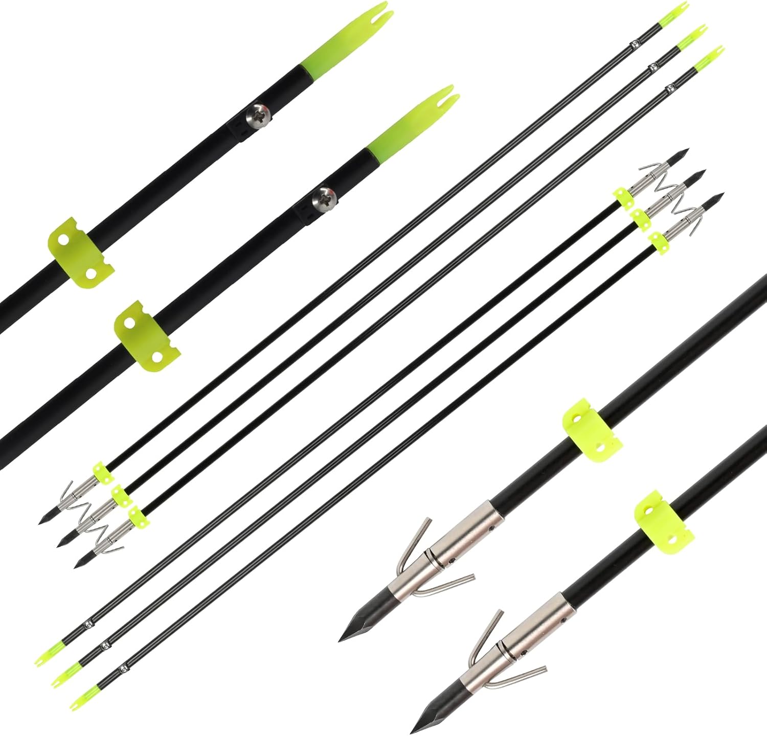 FENJANR Archery 6Pcs Bowfishing Arrows 31.5inch Solid Fiberglass Arrow with Fish Broadhead for Recurve Bow and Compound Bow Fishing Hunting
