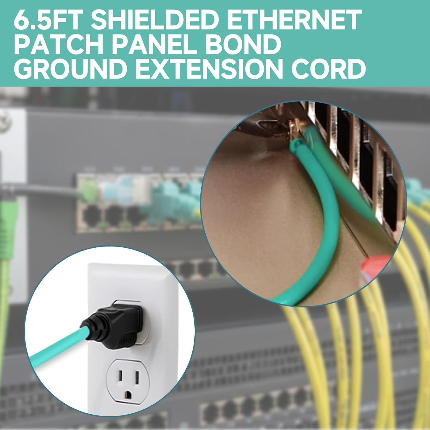 Shielded Ethernet Patch Panel Bond Ground Extension Cord NEMA 5-15P 3 Prong Plug 14AWG 6.5FT Neutral Ground Bonding Plug for NEMA 15A/20A Ethernet Bond & Ground Adapt