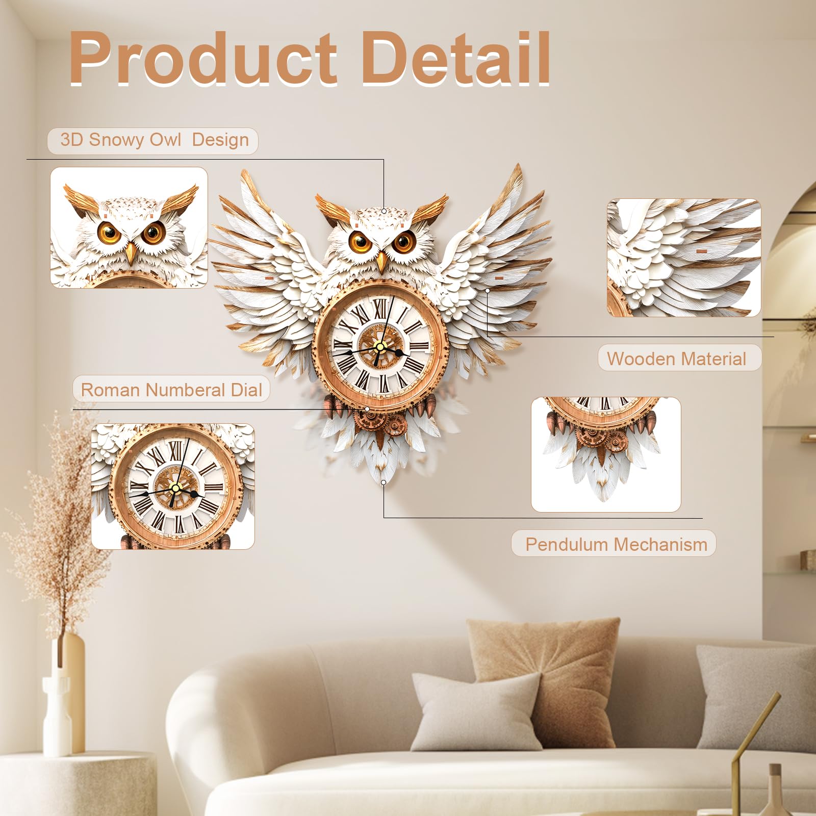 Lilcubics 3D Wooden Puzzles for Adults Snowy Owl Wall Clock Kit, Model Kits to Build, DIY Puzzle Owl Gifts - Image 2